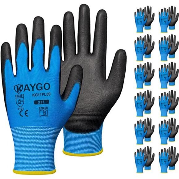 Safety Work Gloves PU Coated, 12 Pairs KG11PB, Seamless Knit Glove with Coat - Picture 1 of 6